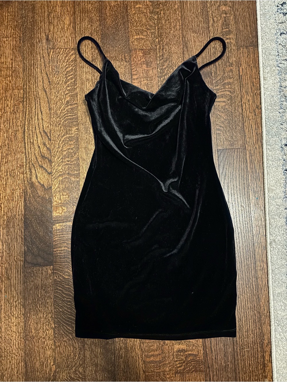 Crystal Sky Women’s Black Velvet Cowl Mini Dress